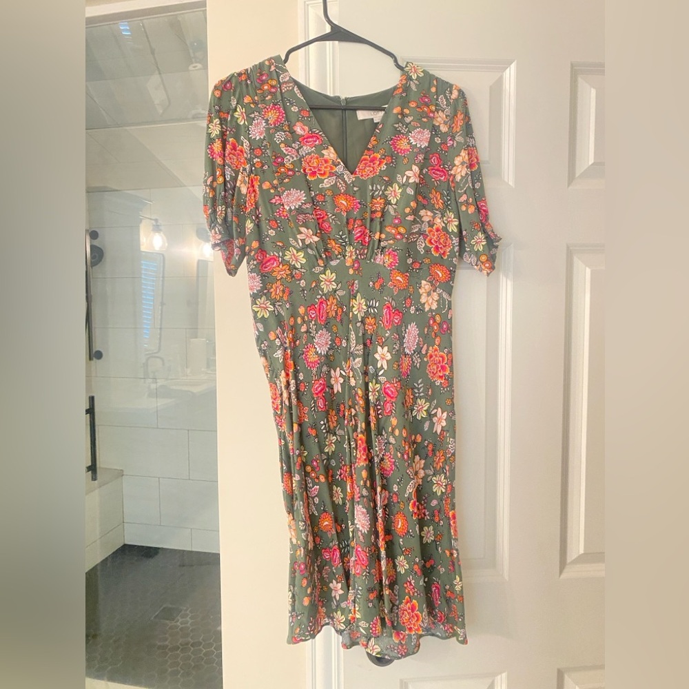 LOFT Green Floral Midi Dress